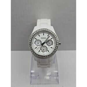 Fossil Stella ES1967 Womens White Crystal Bezel Multifunction Quartz New Battery